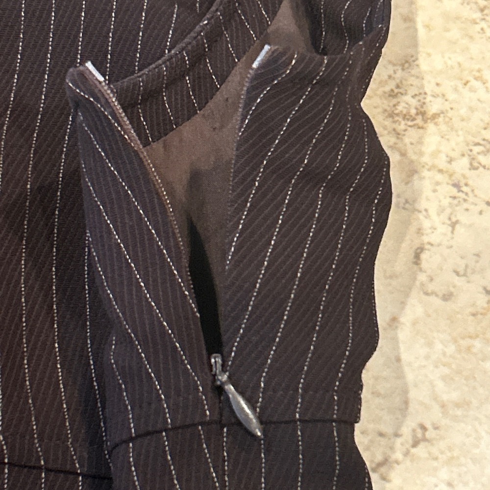 MAX&Co Classics Sheath Dress Womens 12 Brown Pinstripe Sleeveless Italy Preppy - Picture 5 of 10